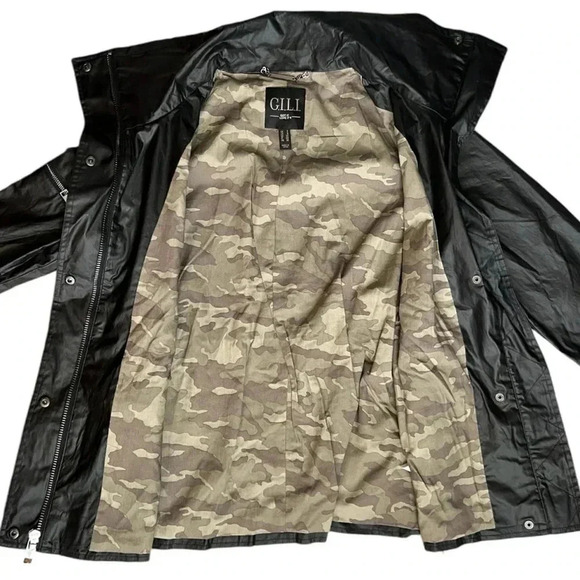 G.I.L.I. Coated Cotton Black Anorak Jacket High Collar Pockets Zippers Lined S - Picture 7 of 9